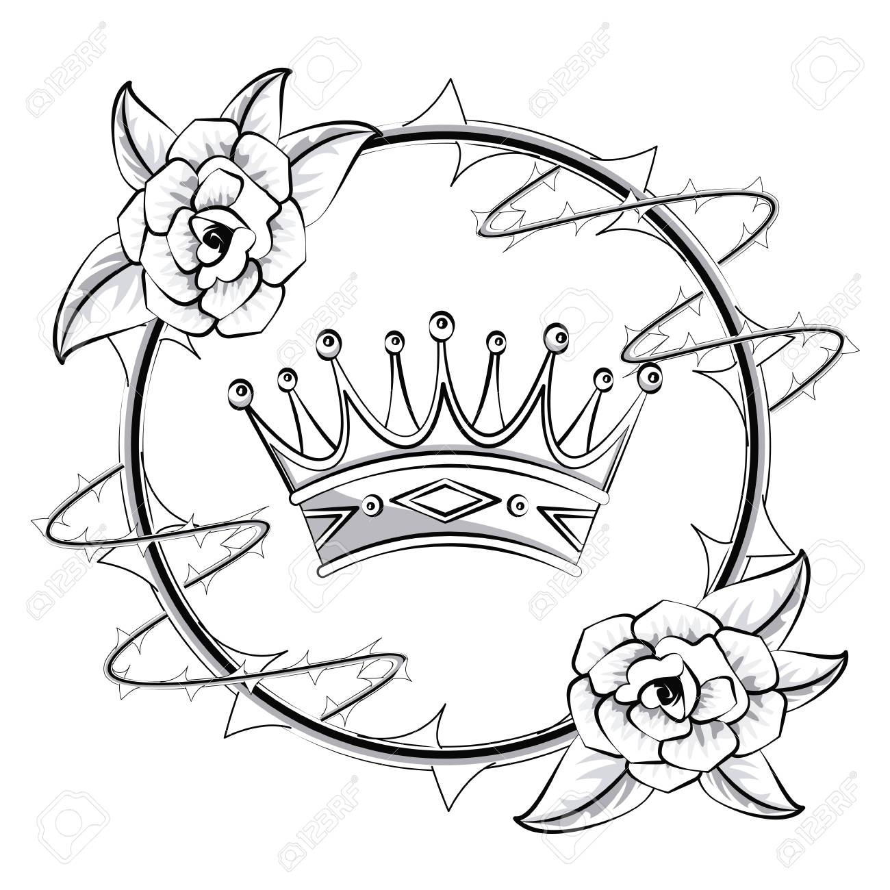 Tattoo Studio Old School Drawings Emblem Black And White Royalty 
