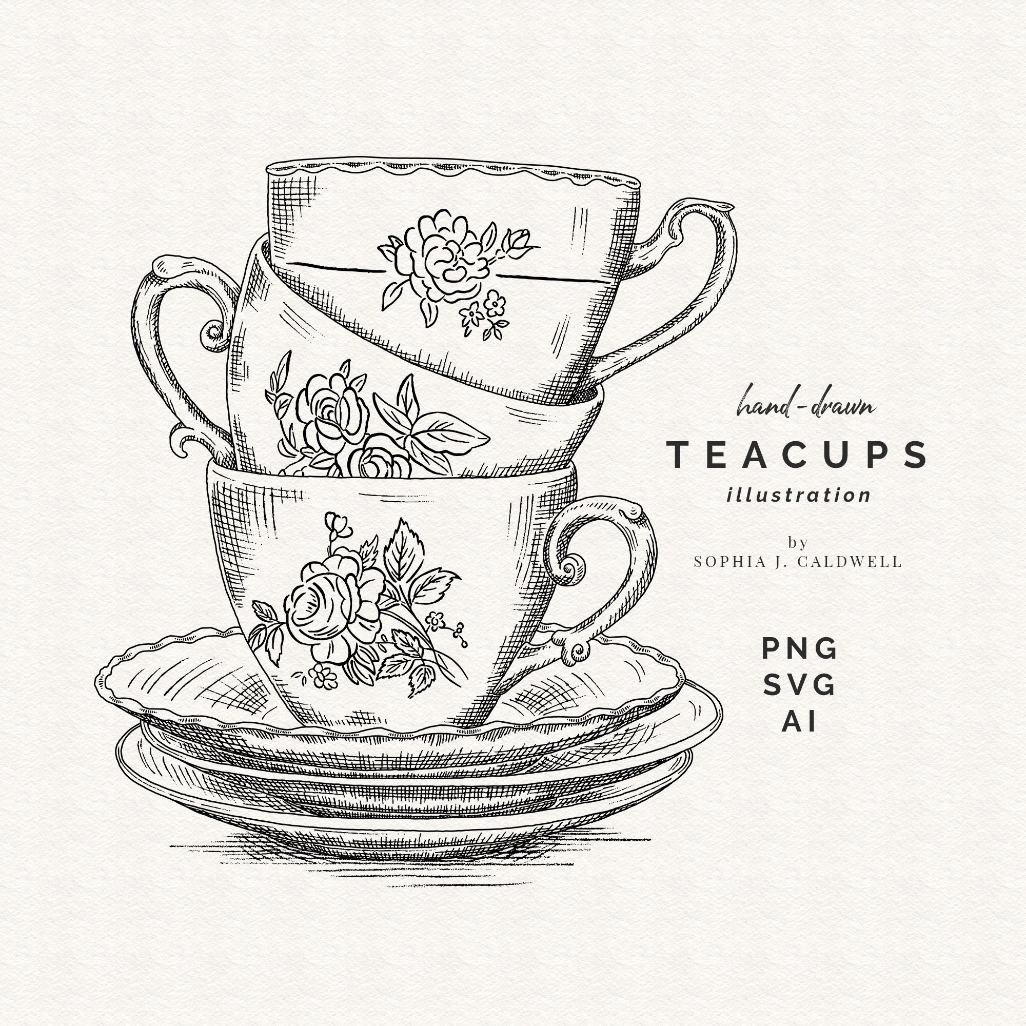 Teacup And Saucer SVG Tea PNG File Digital Stamp Instant 