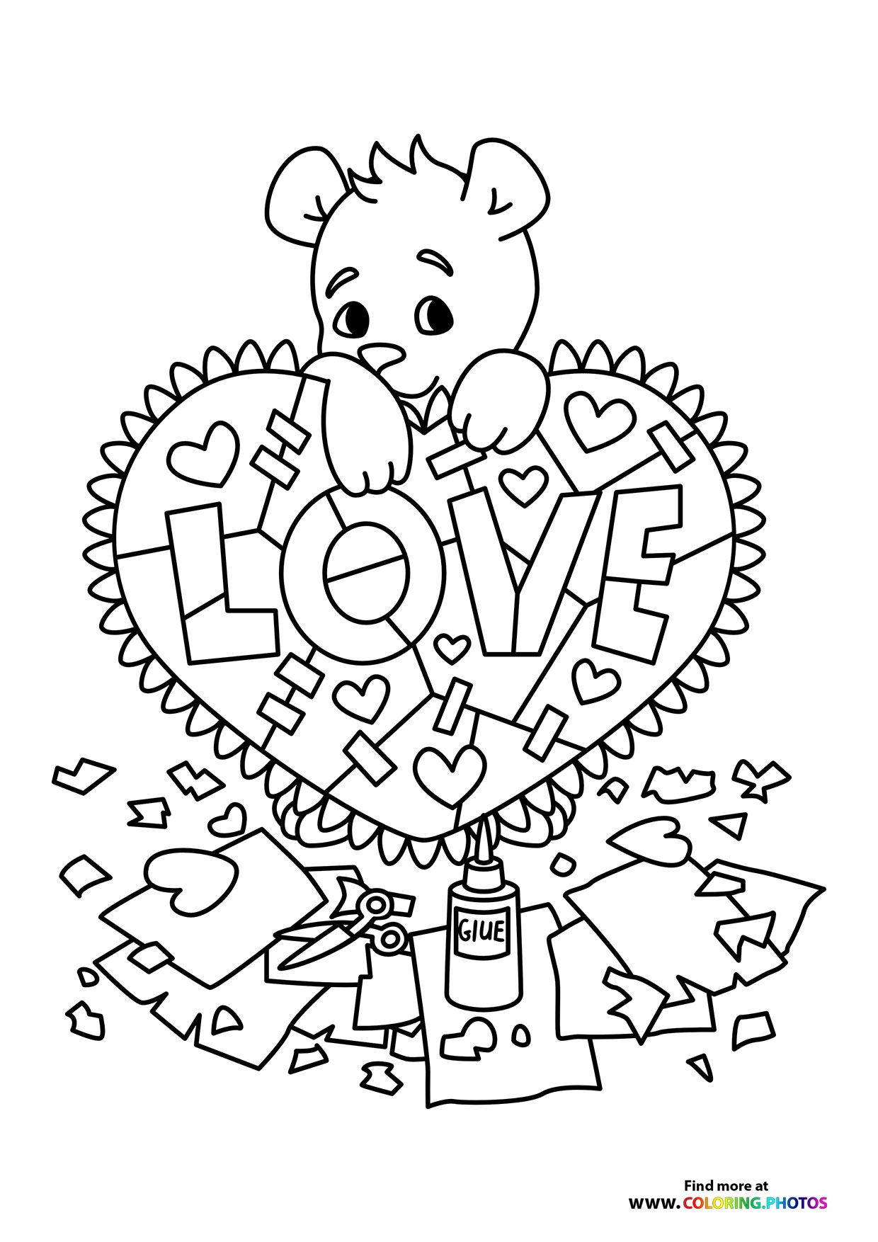 valentine's day bear coloring pages
