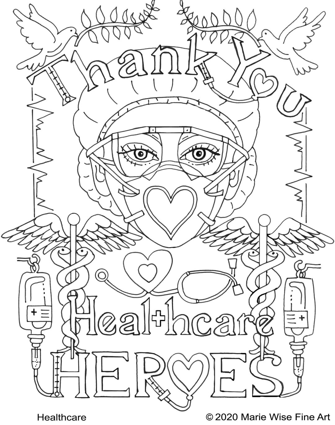 Thank You Healthcare Heroes Printable Coloring Page Digital Download Coloring Page 8 5 X 11 Etsy