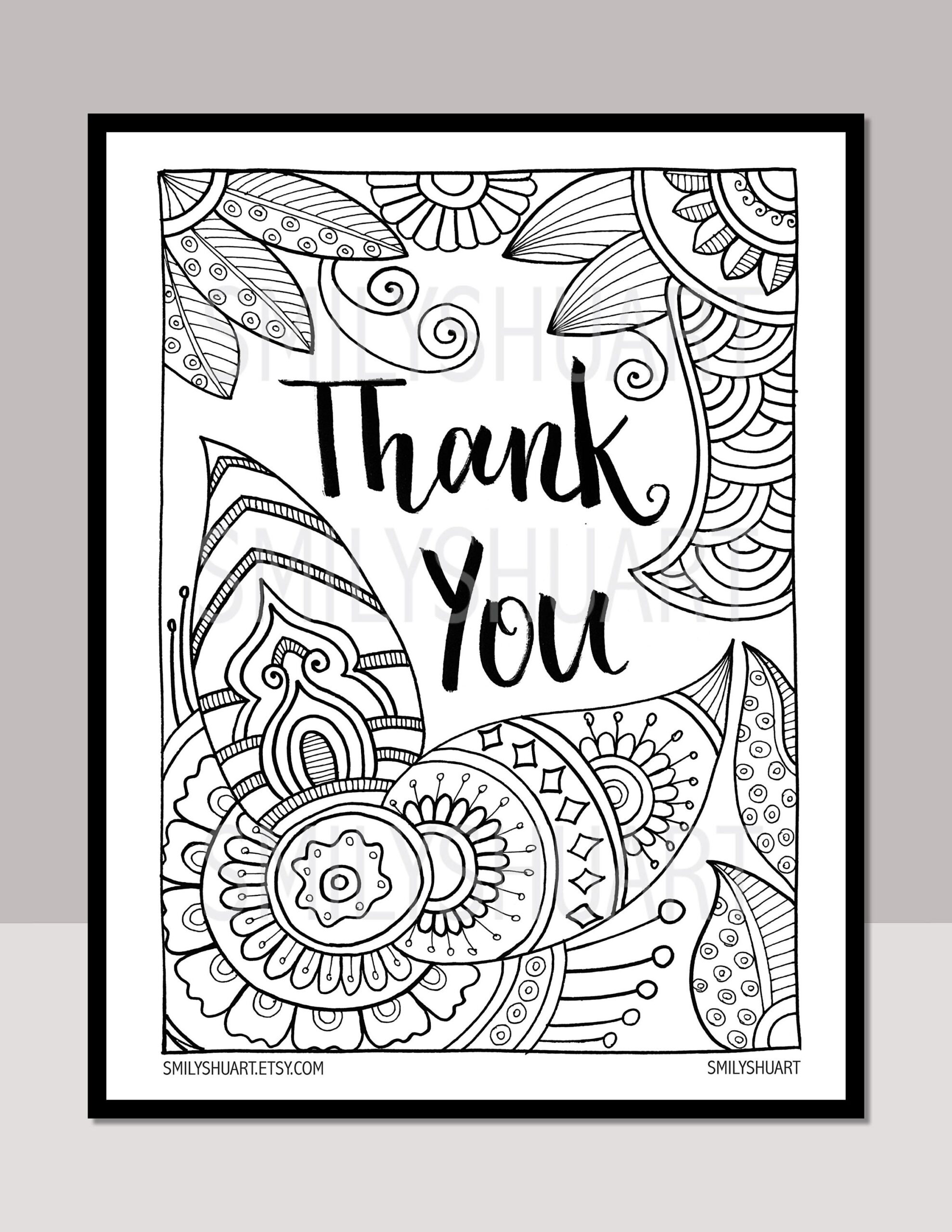 Thank You Instant Download Printable Motivational Quotes Zentangle Adult Colouring Page Card Mindfulness Coloring Quarantine Art