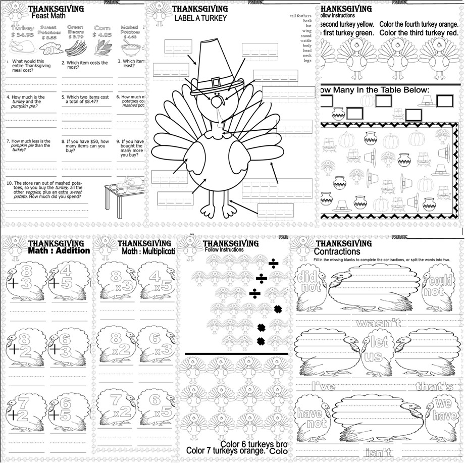 Thanksgiving Activities Worksheets NO PREP ELA Math Vocabulary Writing Craft Made By Teachers