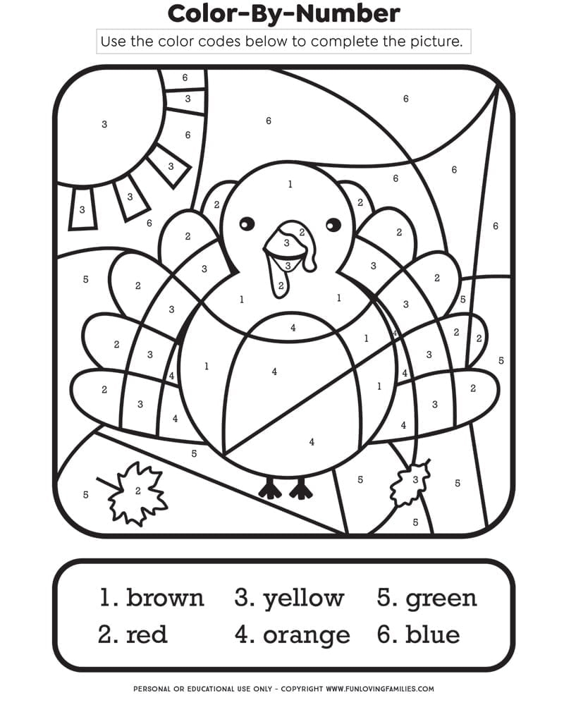 Thanksgiving Color By Number Printable Kids Activity Fun Loving Families
