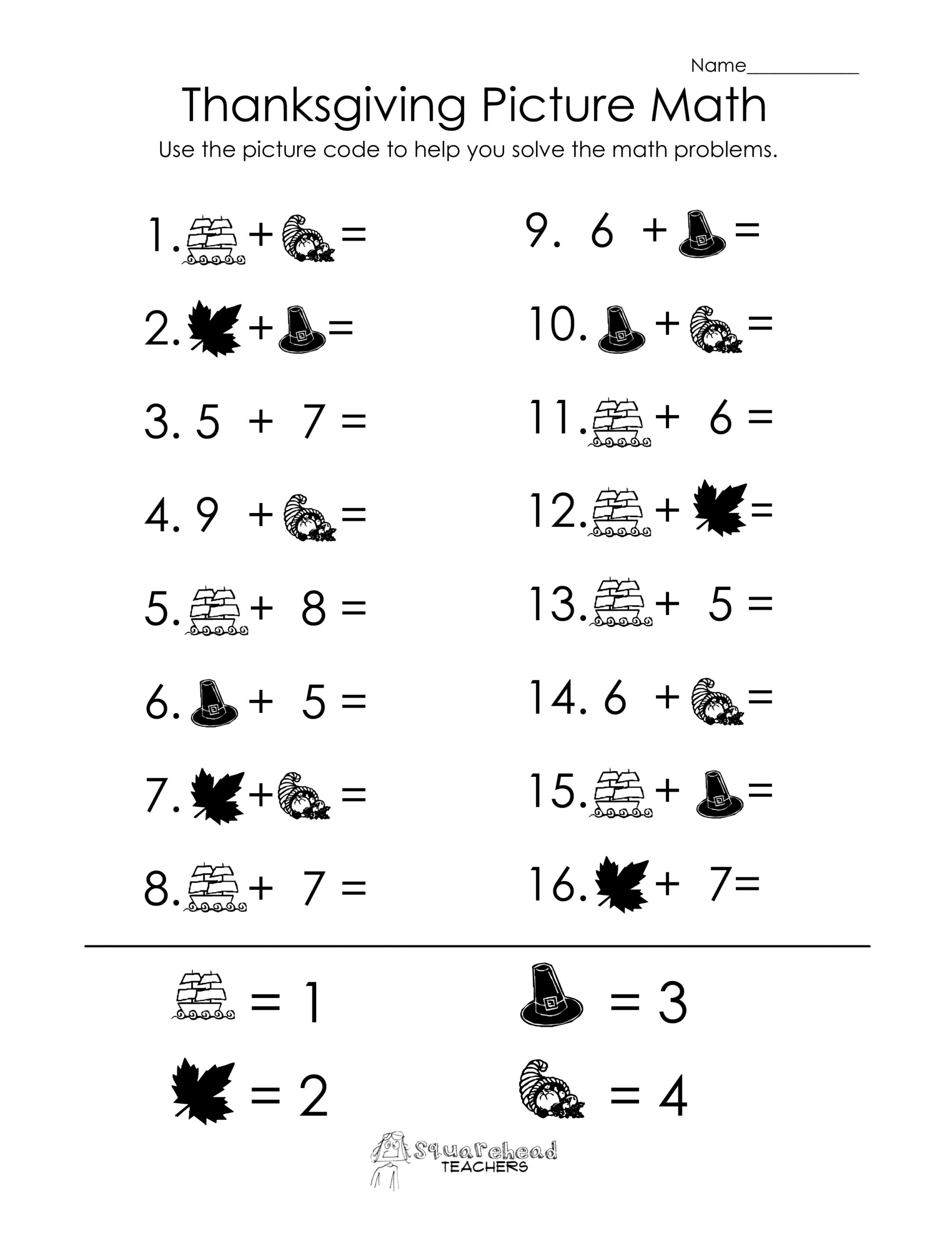 thanksgiving math worksheets
