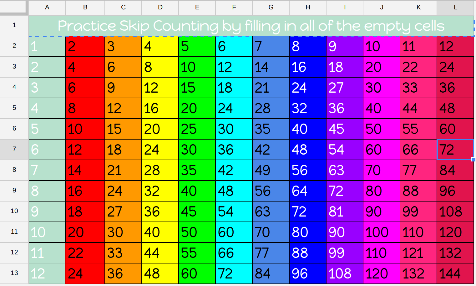 The Electric Educator Skip Counting With Spreadsheets