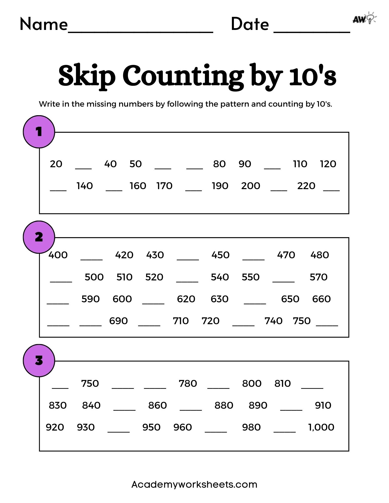 The Top Counting By 10 Worksheets Skip Counting By 10 Academy Worksheets