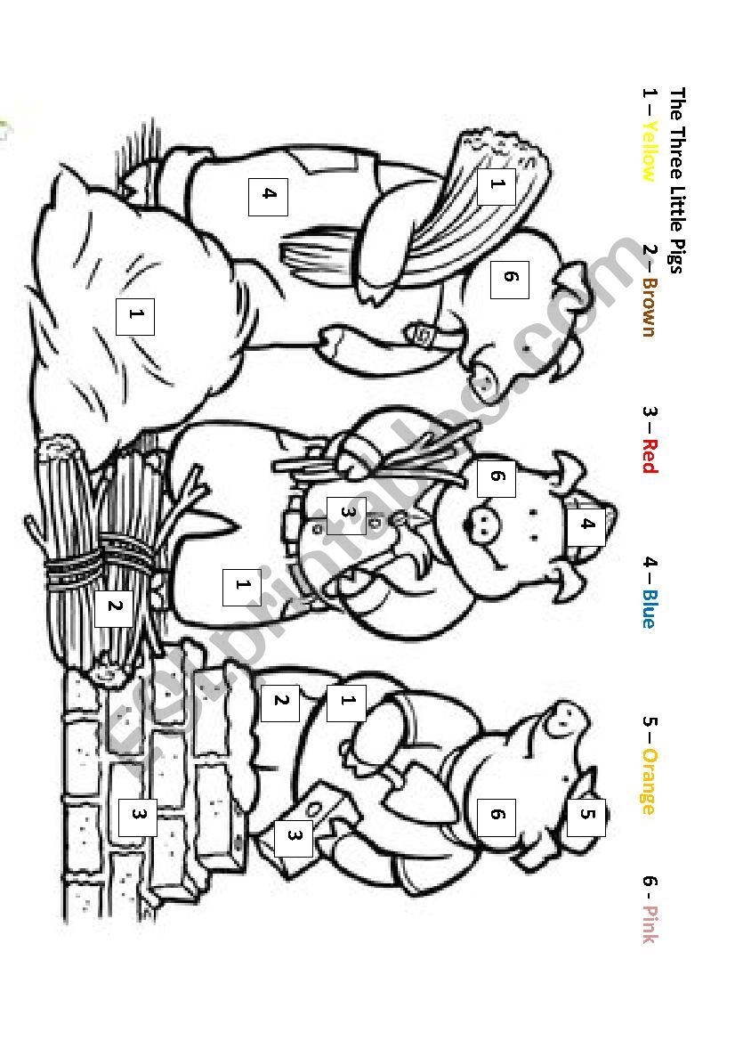 The True Story Of The Three Little Pigs Color By Number ESL 