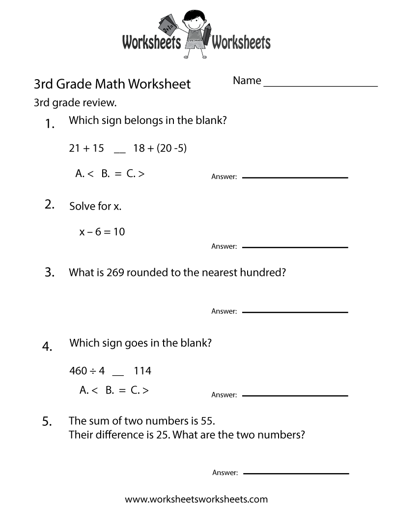3rd grade cumulative math review worksheet