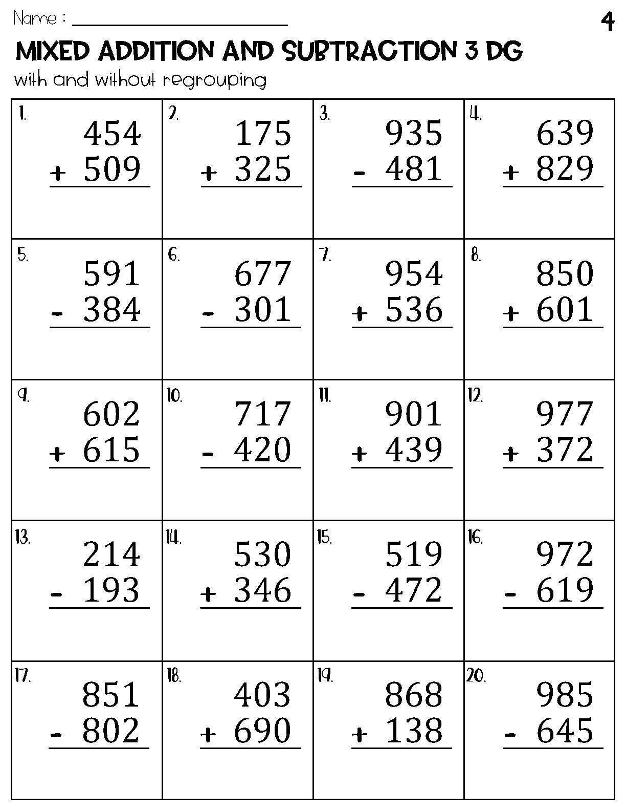 Three Digit Mixed Addition And Subtraction With And Without Regrouping Worksheets Etsy Ireland