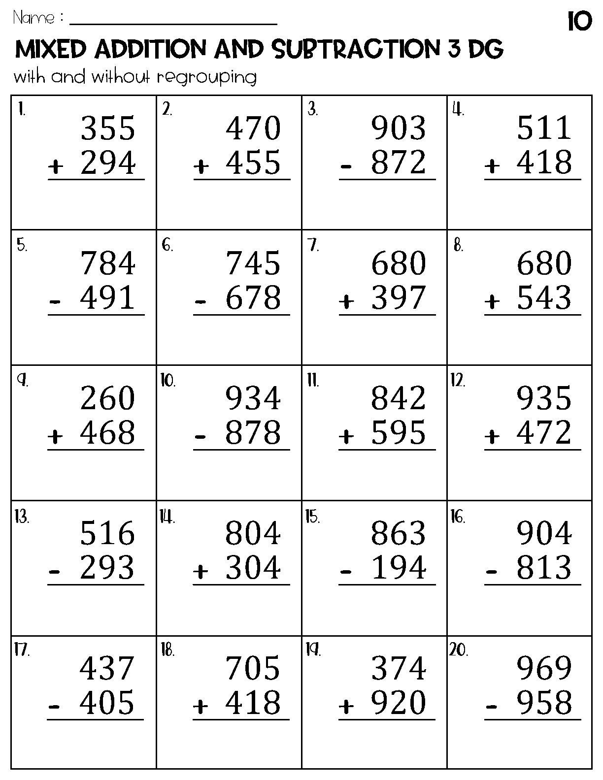 Three Digit Mixed Addition And Subtraction With And Without Regrouping Worksheets Etsy Ireland