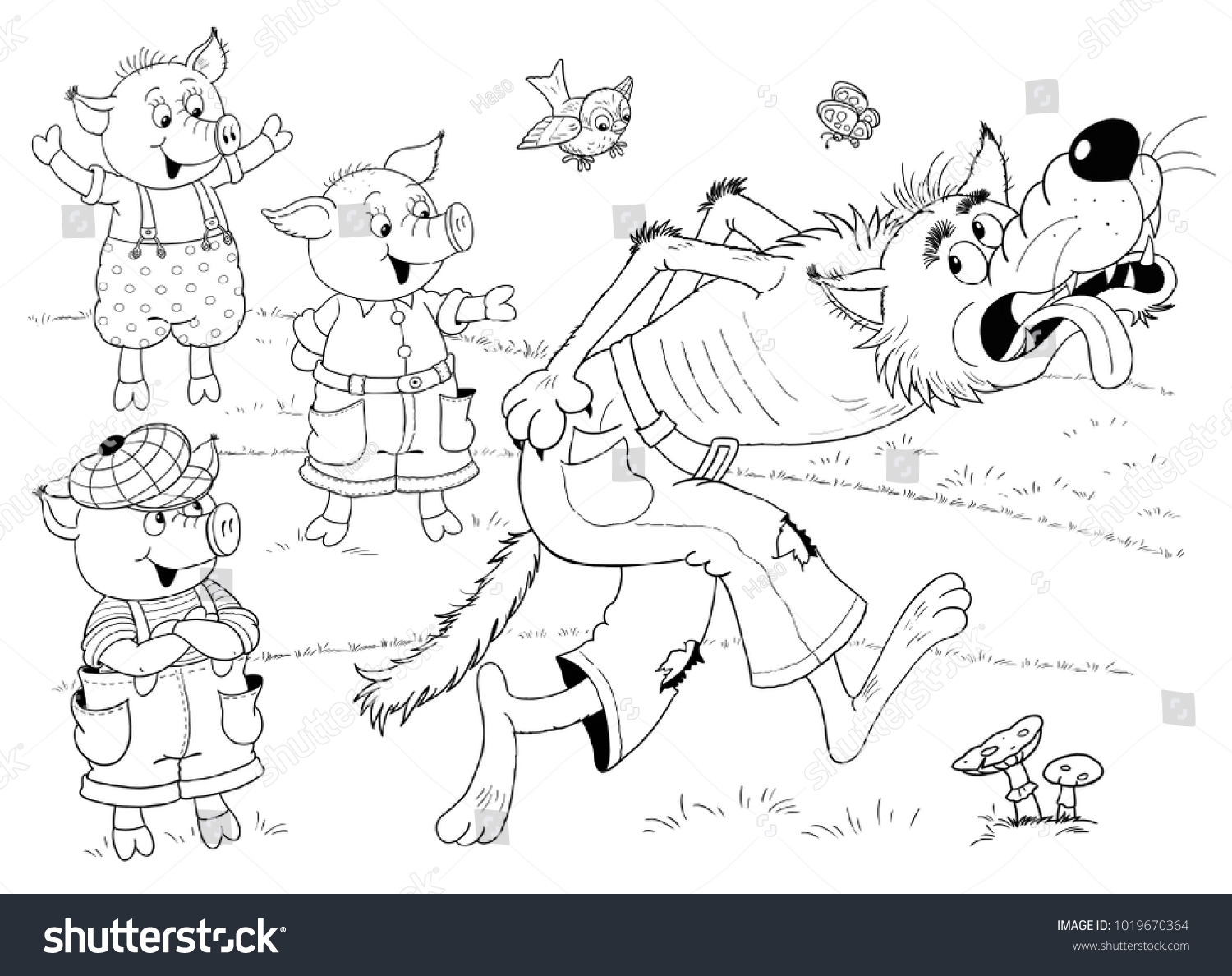 3 little pigs colouring