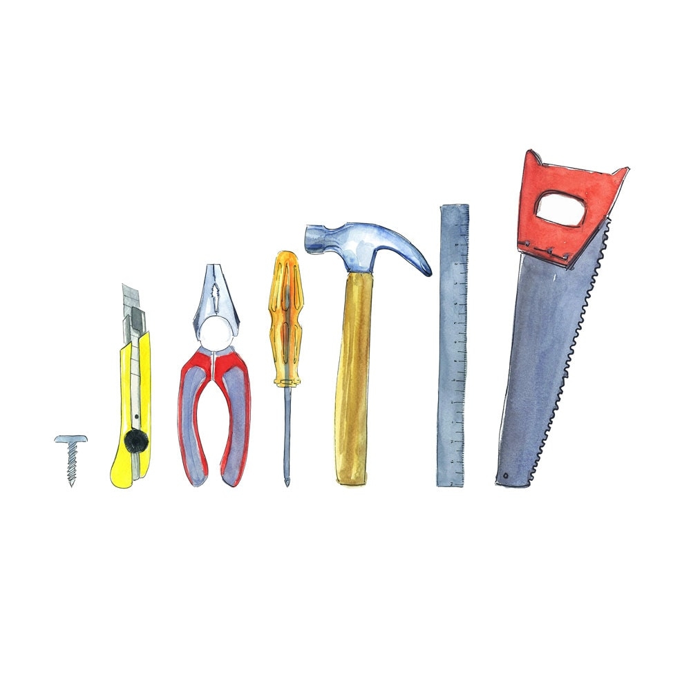 Tools Clipart Tools Kit Instant Download Construction Tool Set Watercolor Illustration Printable Home Decor High Res 300 Dpi Etsy