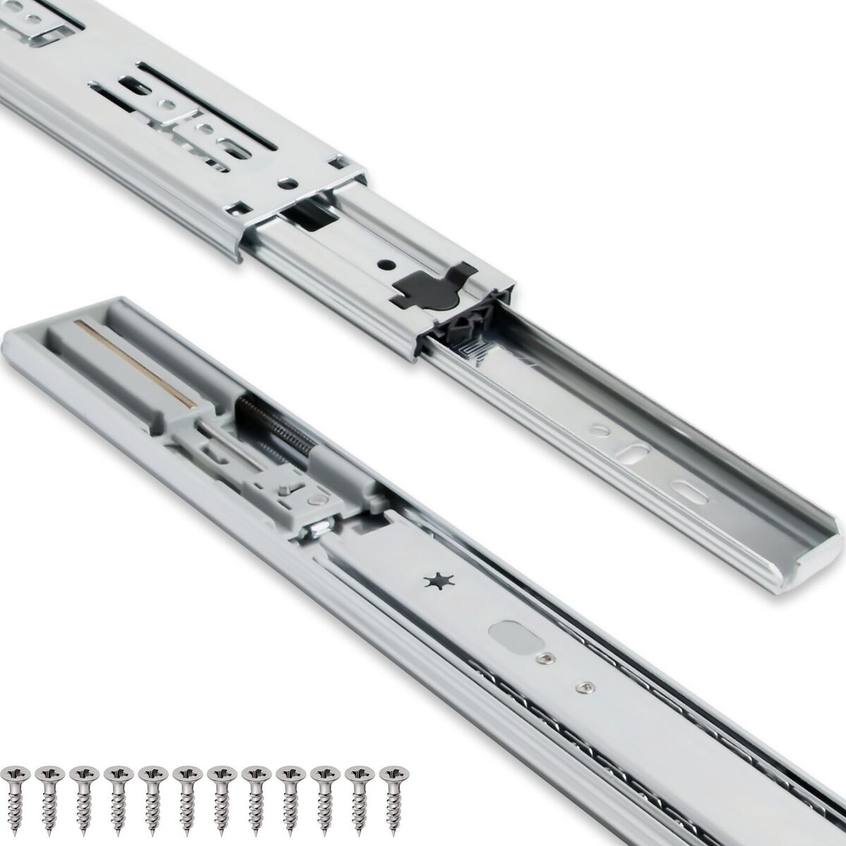 Touch Drawer Slides 1 Pair 20 Inch 500mm Soft Close Side Mount Ball Bearing 3 Folds Metal Rails Track Guide Glides Runners Heavy Duty Drawer