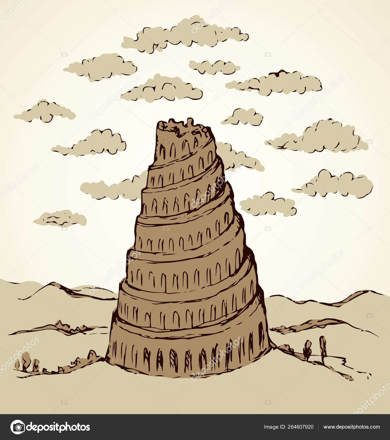 Tower Of Babel Vector Drawing Stock Vector By Marinka 264607920