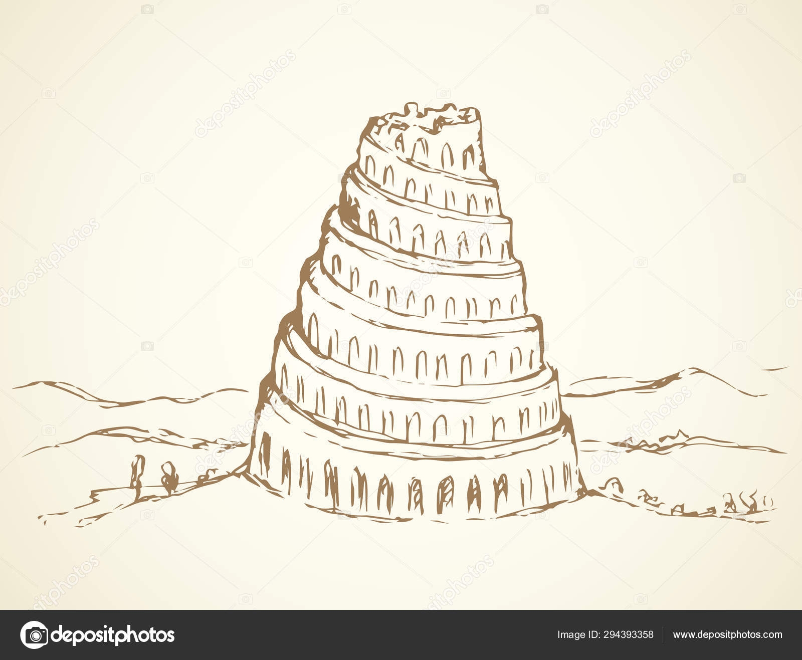 Tower Of Babel Vector Drawing Stock Vector By Marinka 294393358