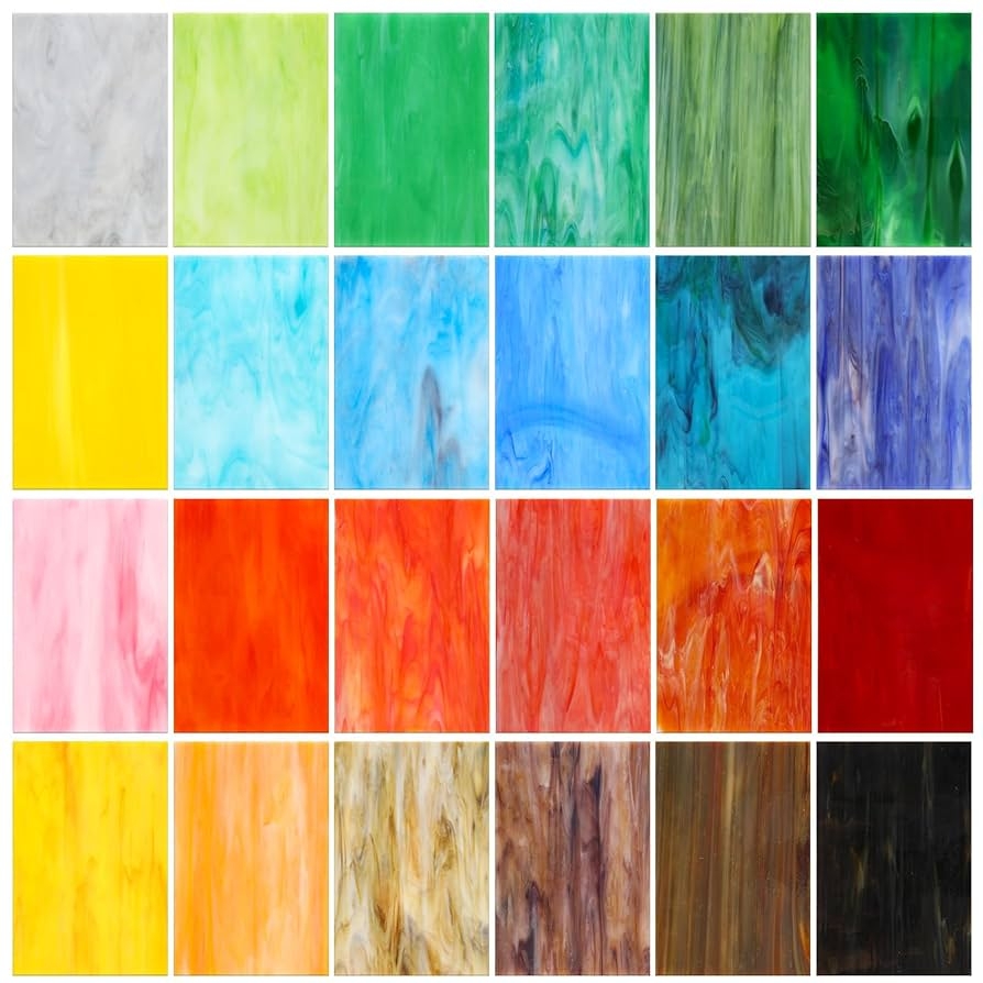 Treela 24 Pcs Stained Glass Sheets 4 X 6 Inch Rainbow Stained Glass Supplies For Craft Projects Variety Mosaic Art Mixed Color Iridescent DIY Home 