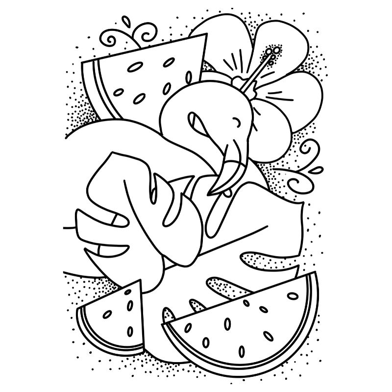 Tropical Flamingo Watermelon Free Colouring Page Lorelsberg