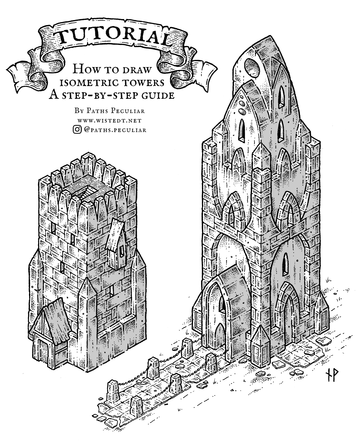 Tutorial How To Draw An Isometric Fantasy medieval Tower Paths 