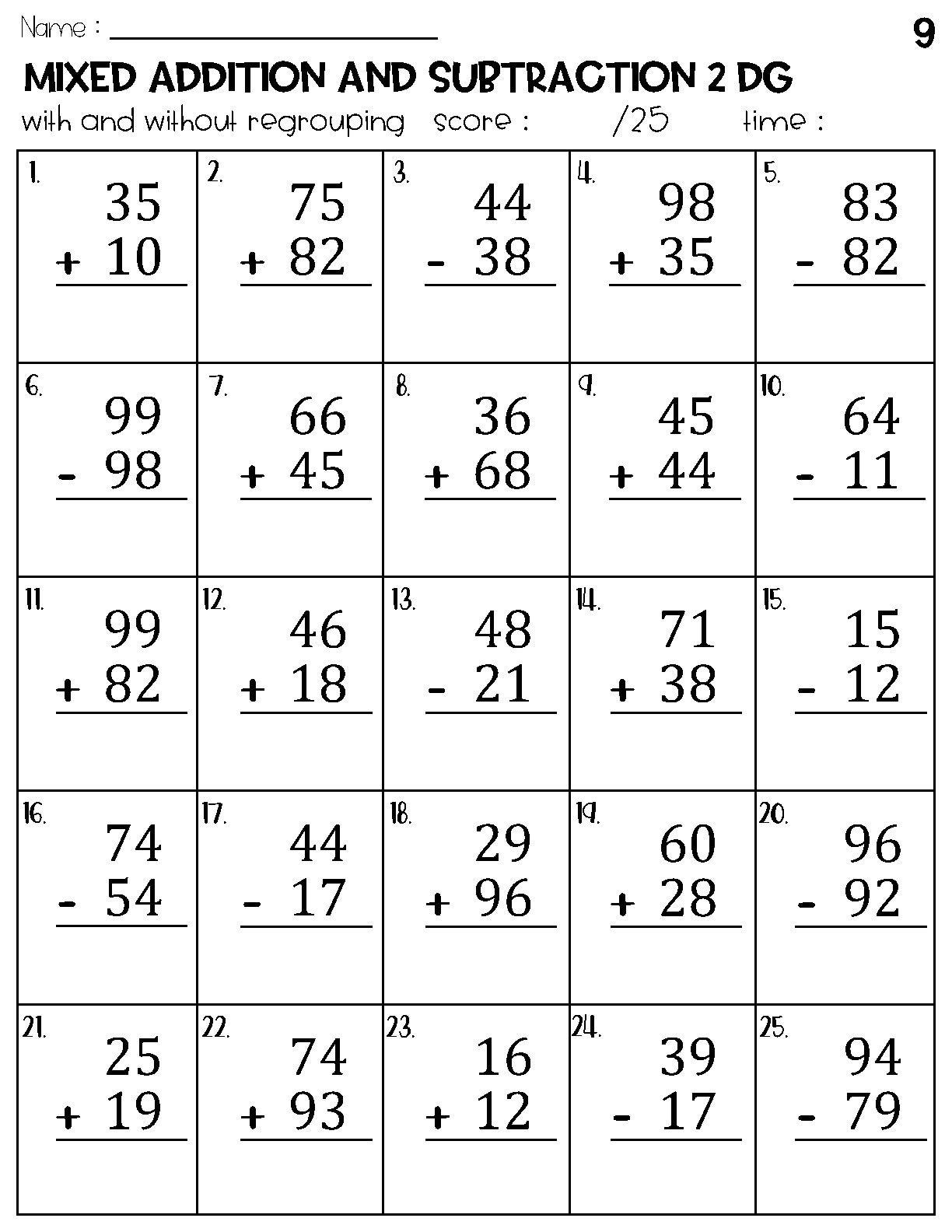 addition and subtraction within 20 worksheets