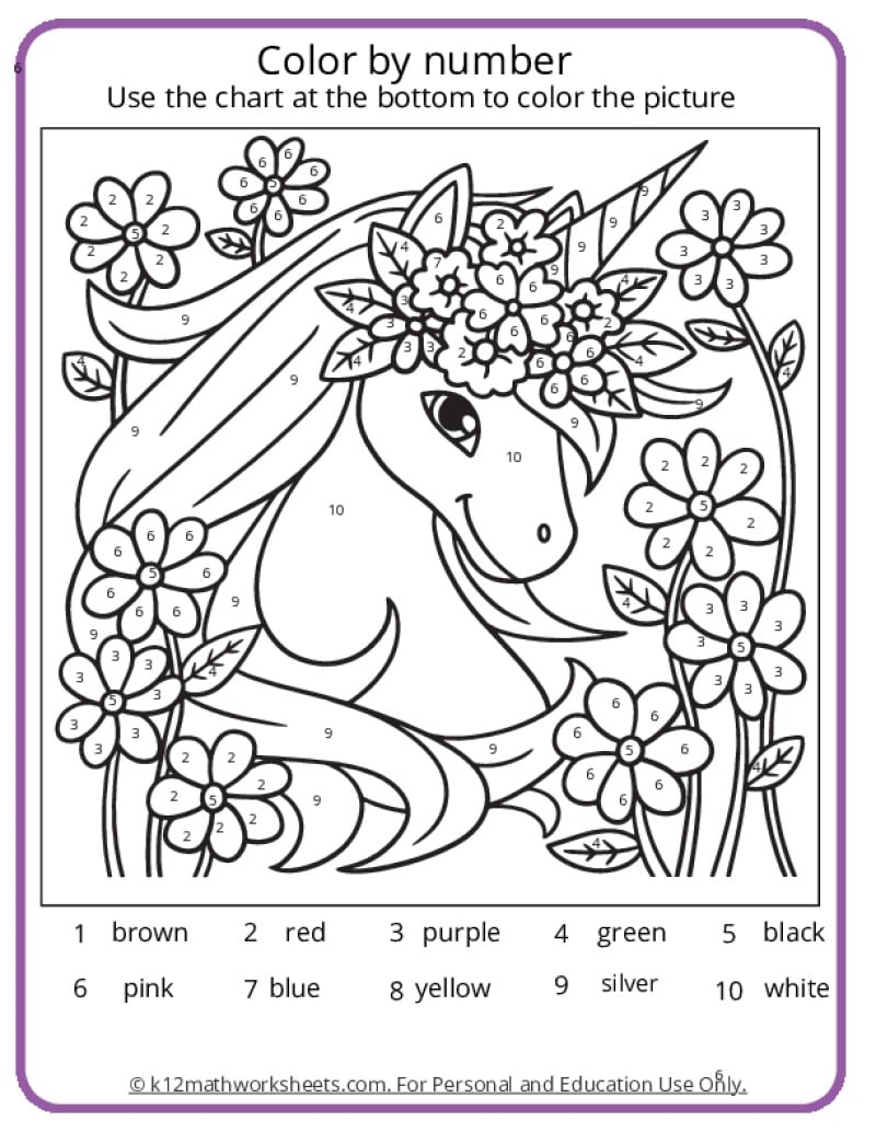 math by numbers color worksheet