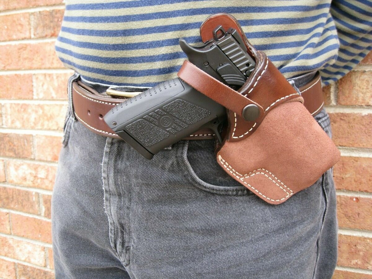 USA Leather Lined Cross Draw Carry Safety Strap Holster CCW For Choose Gun 4 EBay
