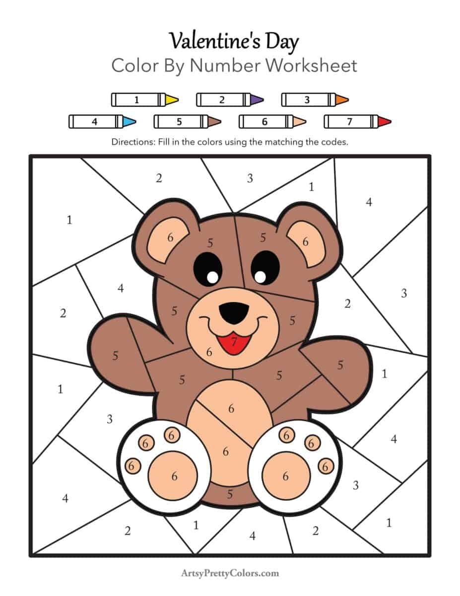 Valentine Color By Number Worksheets Free Artsy Pretty Colors