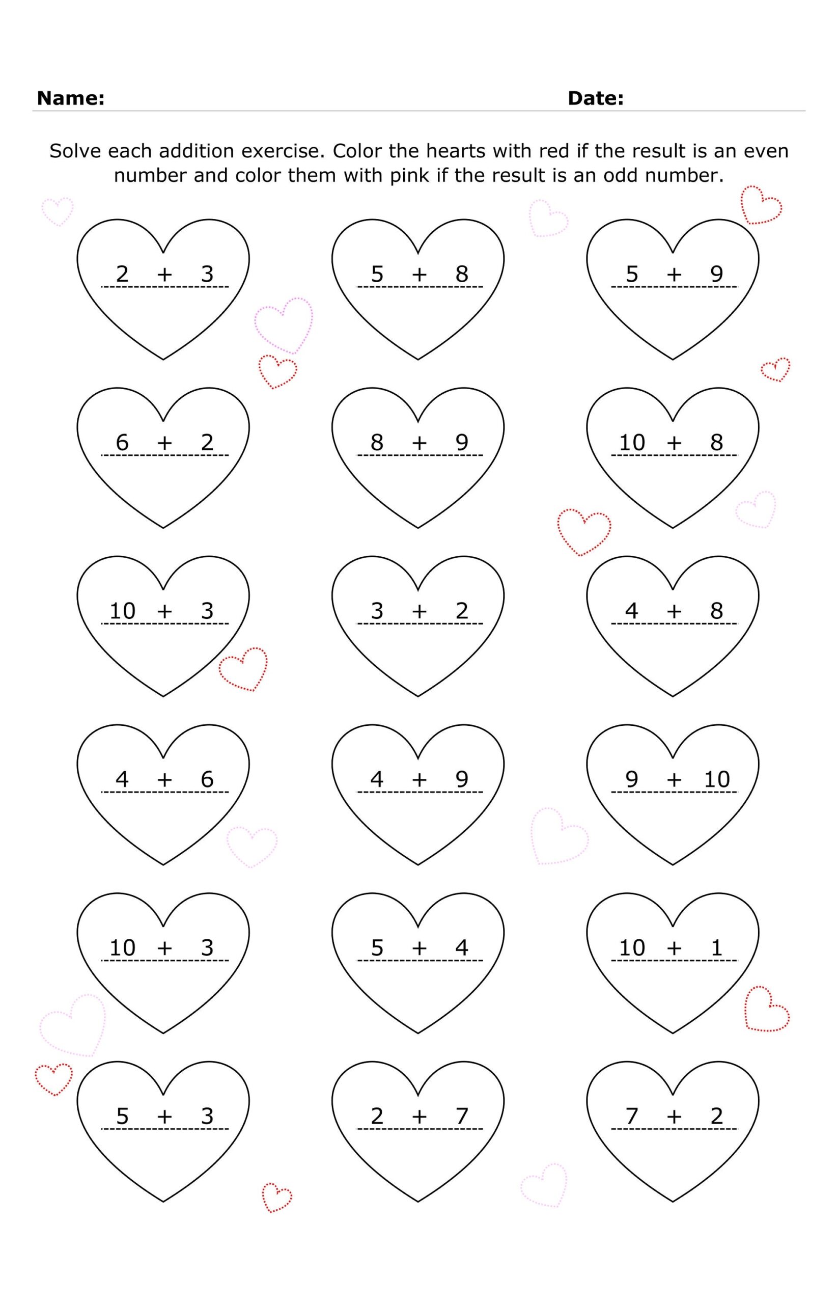 Valentine s Day Addition Worksheets For Kids Valentines Day Math 