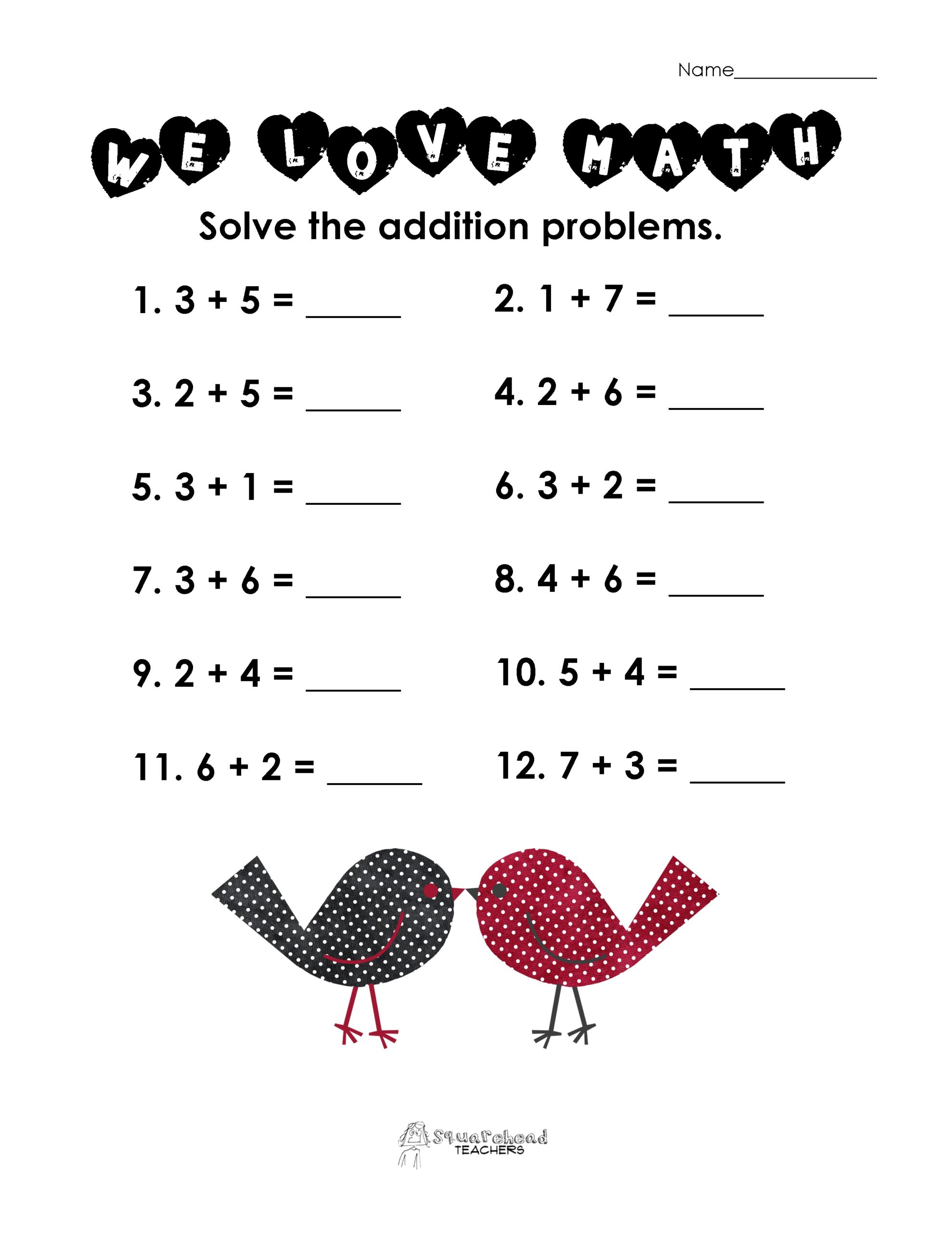 valentines math worksheets