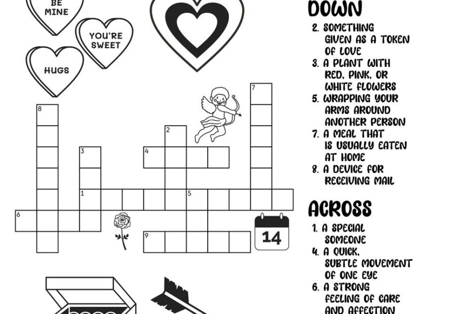 Valentine themed Crossword Puzzles Beeloo Printable Crafts And