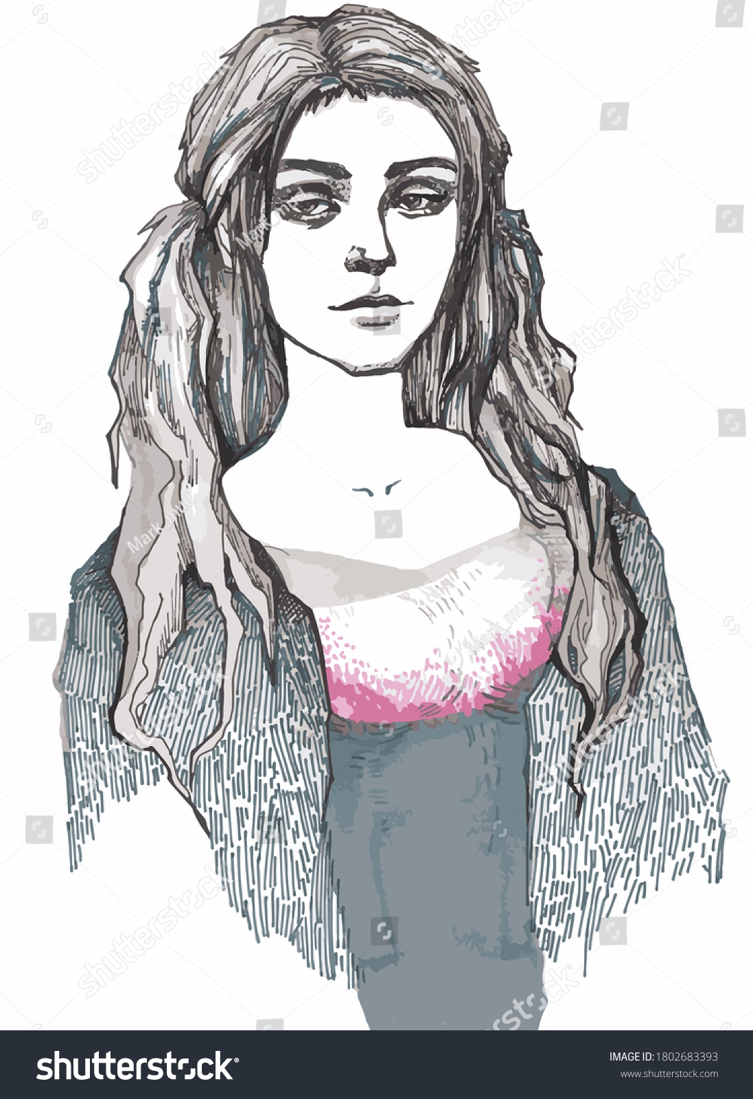 Vector Drawing Realistic Girl Character Portrait Stock Vector Royalty Free 1802683393 Shutterstock