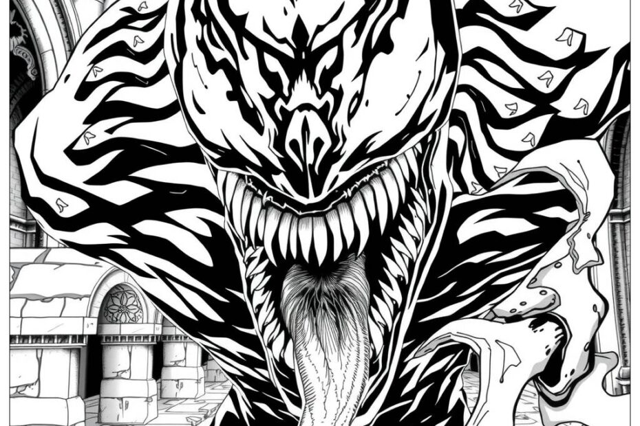 Venom Face Coloring Page Free PDFu0026PNG Printable