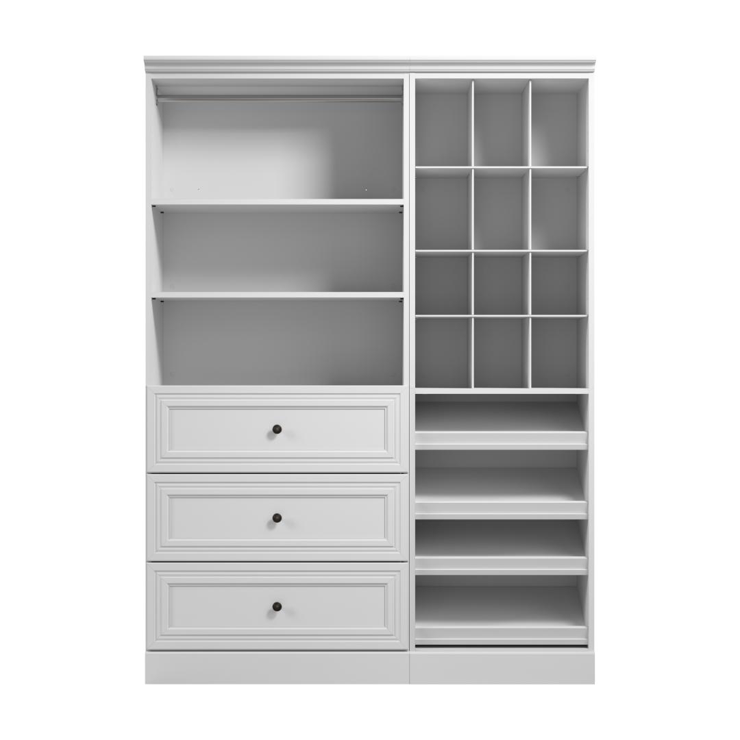 Versatile Traditional Closet System With Shelves Drawers Clothing Rods Shoe Racks U0026 Cubbies 61W X 20D Bestar