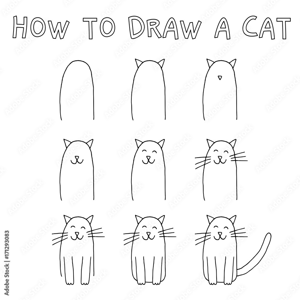 Vettoriale Stock Di Drawing Tutorial For Children How To Draw A Cat Step By Step Adobe Stock