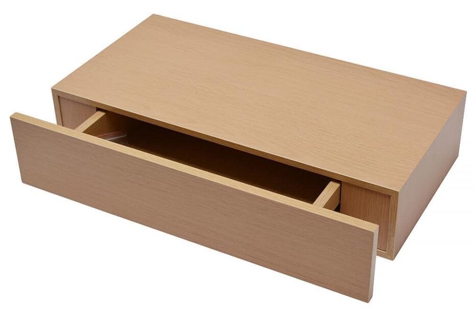 Wallscapes Shelf With Drawer 19 In X 9 875 In Floating Oak Finish Modern Decorative Shelf