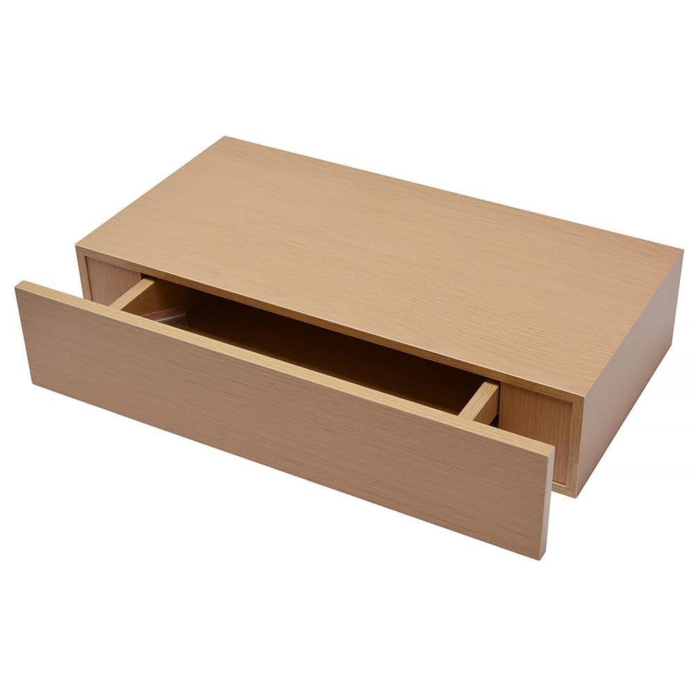 Wallscapes Shelf With Drawer 19 In X 9 875 In Floating Oak Finish Modern Decorative Shelf