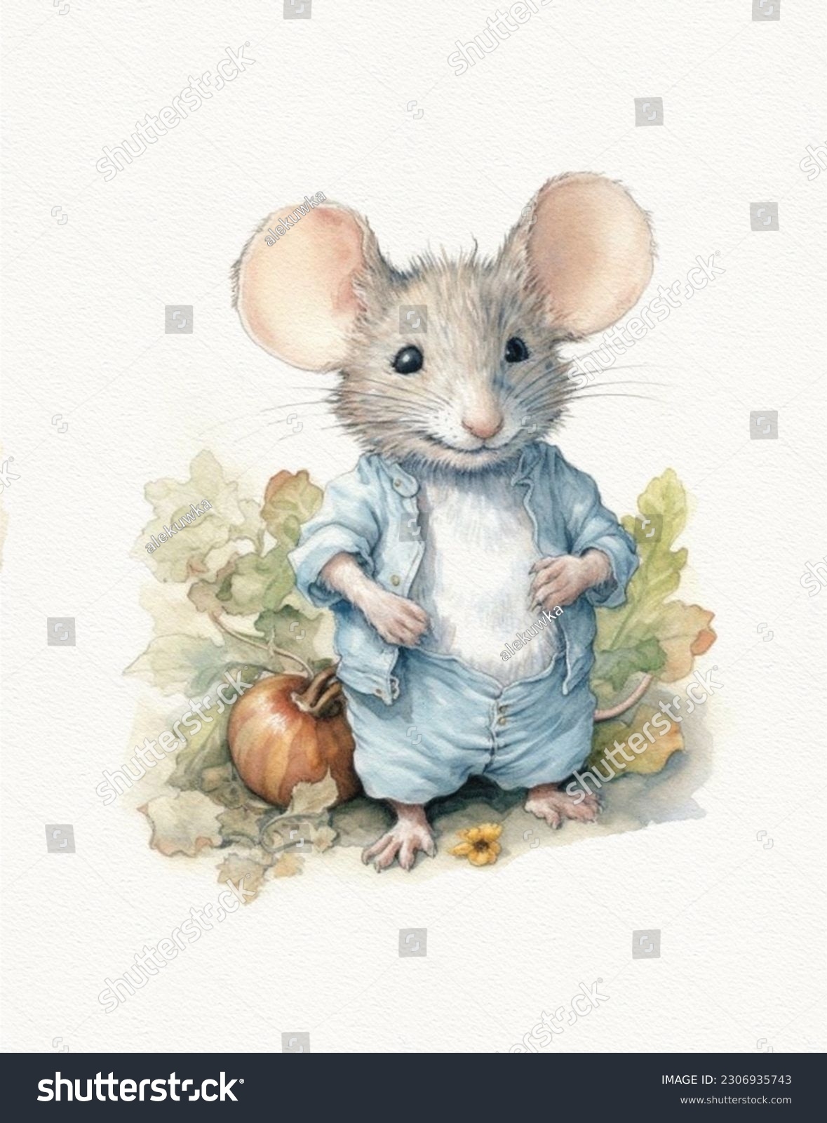 Watercolor Drawing Cute Little Mouse Vintage Stock Illustration 