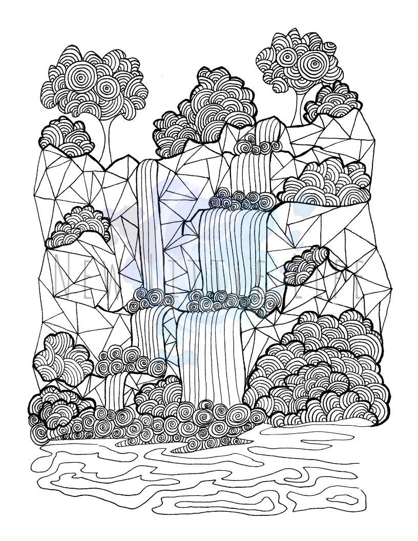 Waterfall Coloring Page DIGITAL DOWNLOAD Adult Coloring Chakra Mandala Coloring Page Waterfall Coloring Page Waterfall Water
