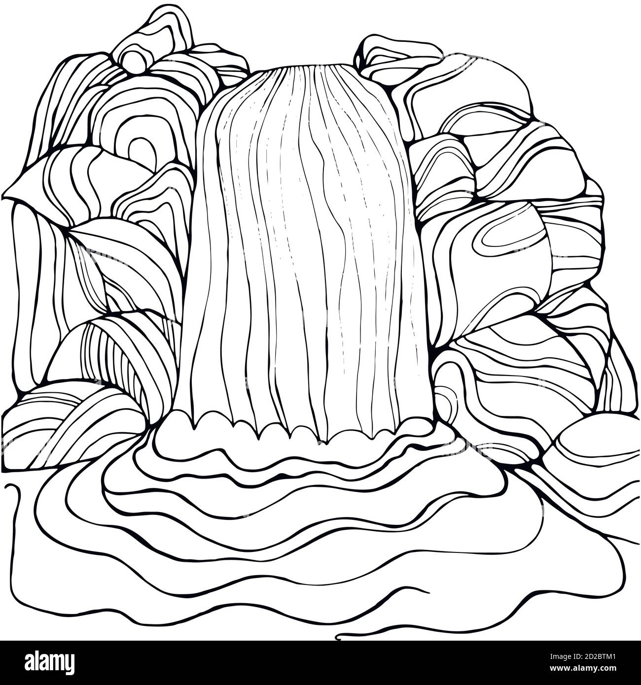 Waterfall Coloring Page For Children And Adults Stock Vector Image 