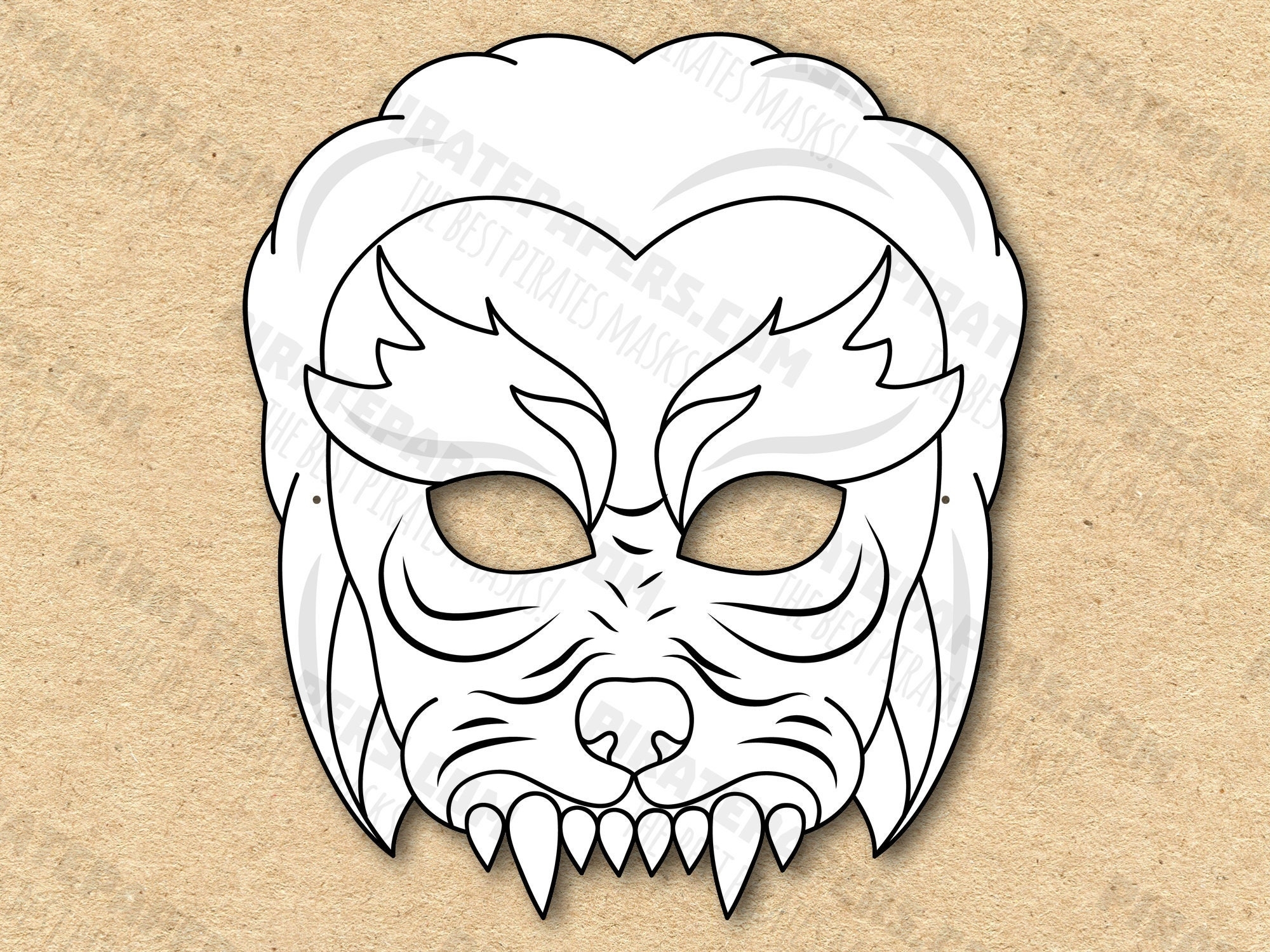 Werewolf Mask Printable Coloring Paper DIY For Kids And Adults PDF Template Instant Download For Birthdays Halloween Party Costumes Etsy