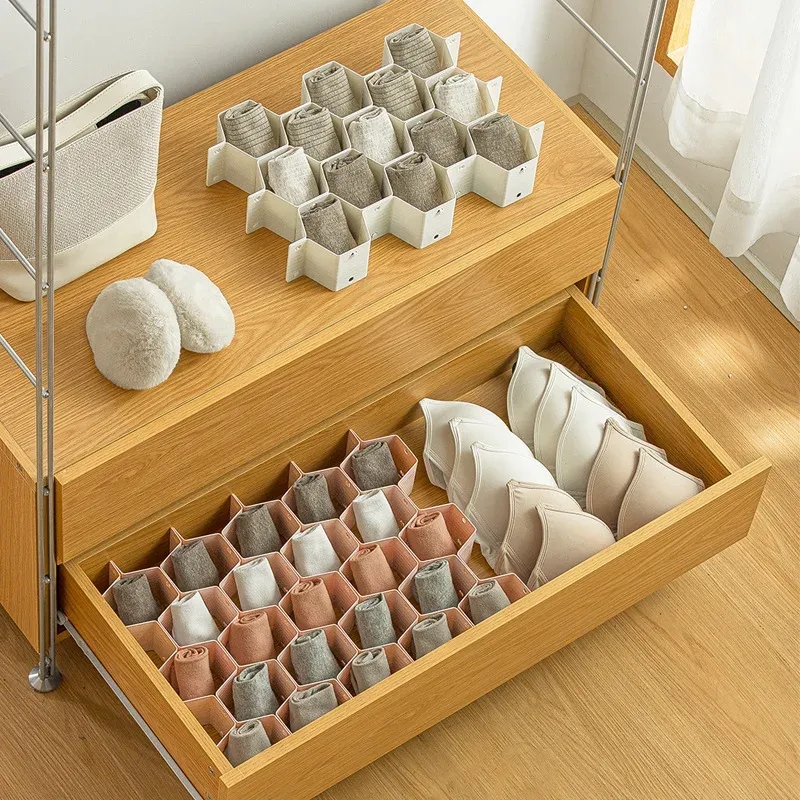 Wholesale Closet Organizer With Drawers Honeycomb Drawer Dividers For Socks Underwear Makeup Lightweight For Daily Use Plastic Storage Box