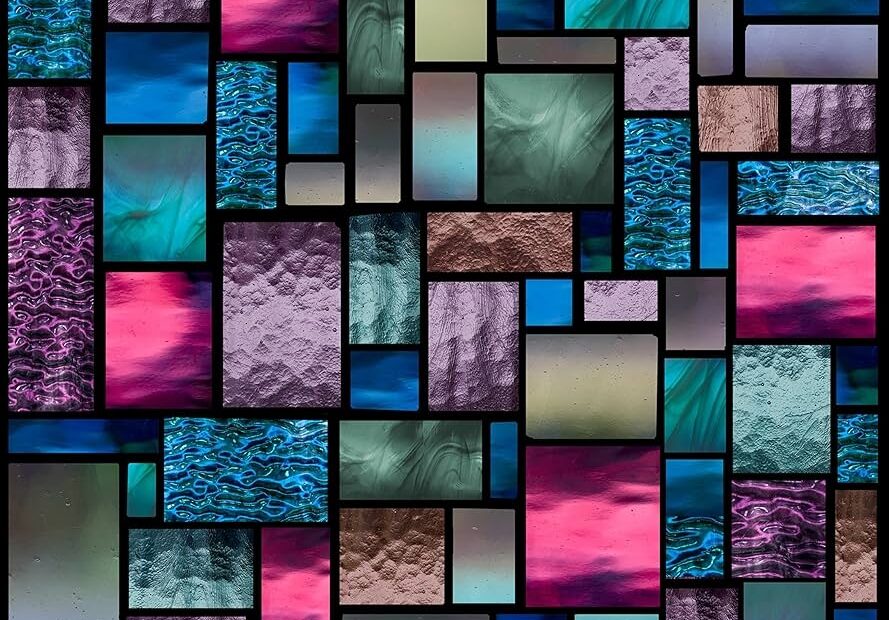 Windowpix 24x24 24 X 24 Decorative Static Cling Window Film Lavender Stained Glass Geometric Medley Printed On Clear For Window Glass Panels UV