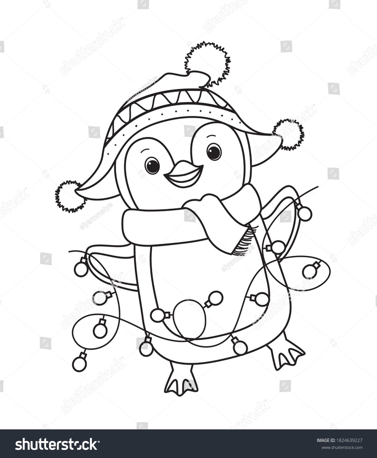 Winter Christmas Penguin Coloring Bookline Art Stock Vector Royalty Free 1824639227 Shutterstock