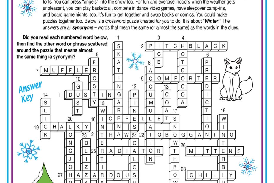 Winter Vocabulary Synonyms Printable Crossword Puzzle U0026 Word Search Made By Teachers