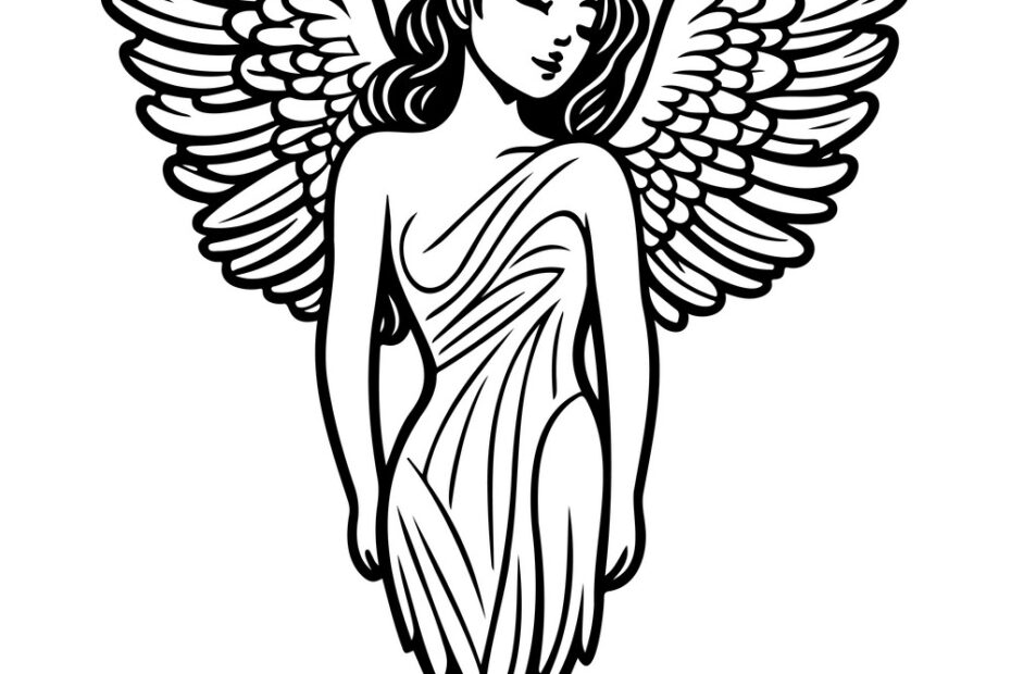 Woman Angel Sketch Hand Draw Black Royalty Free Vector Image