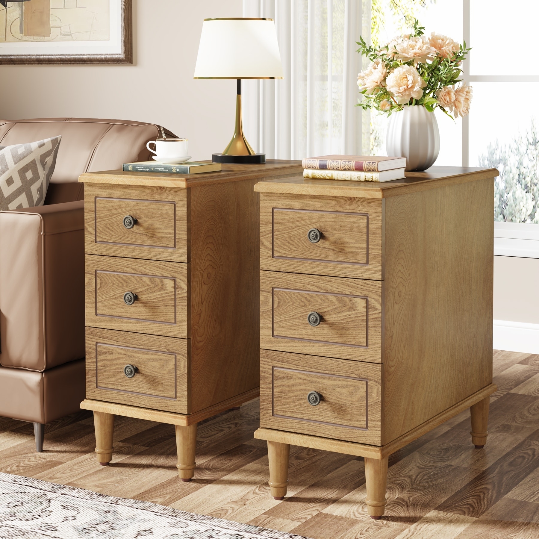 Wood End Table Fully Assembled Narrow Side Table With 3 Drawers
