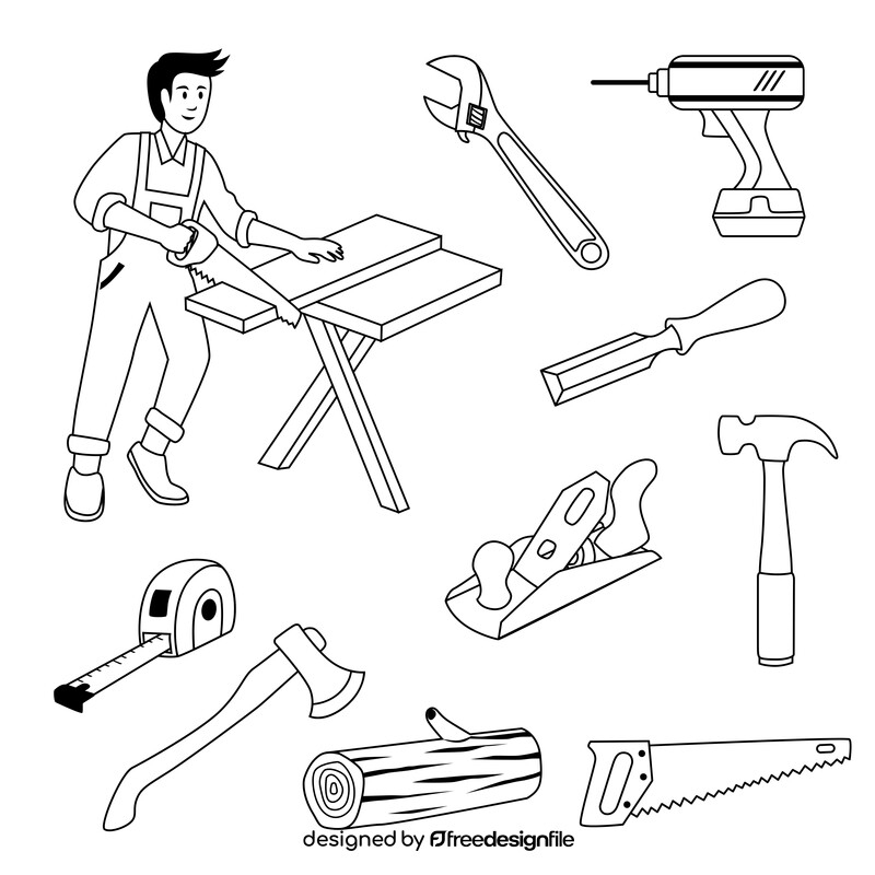 Woodworking Carpentry Tools Set Black And White Vector Free Download
