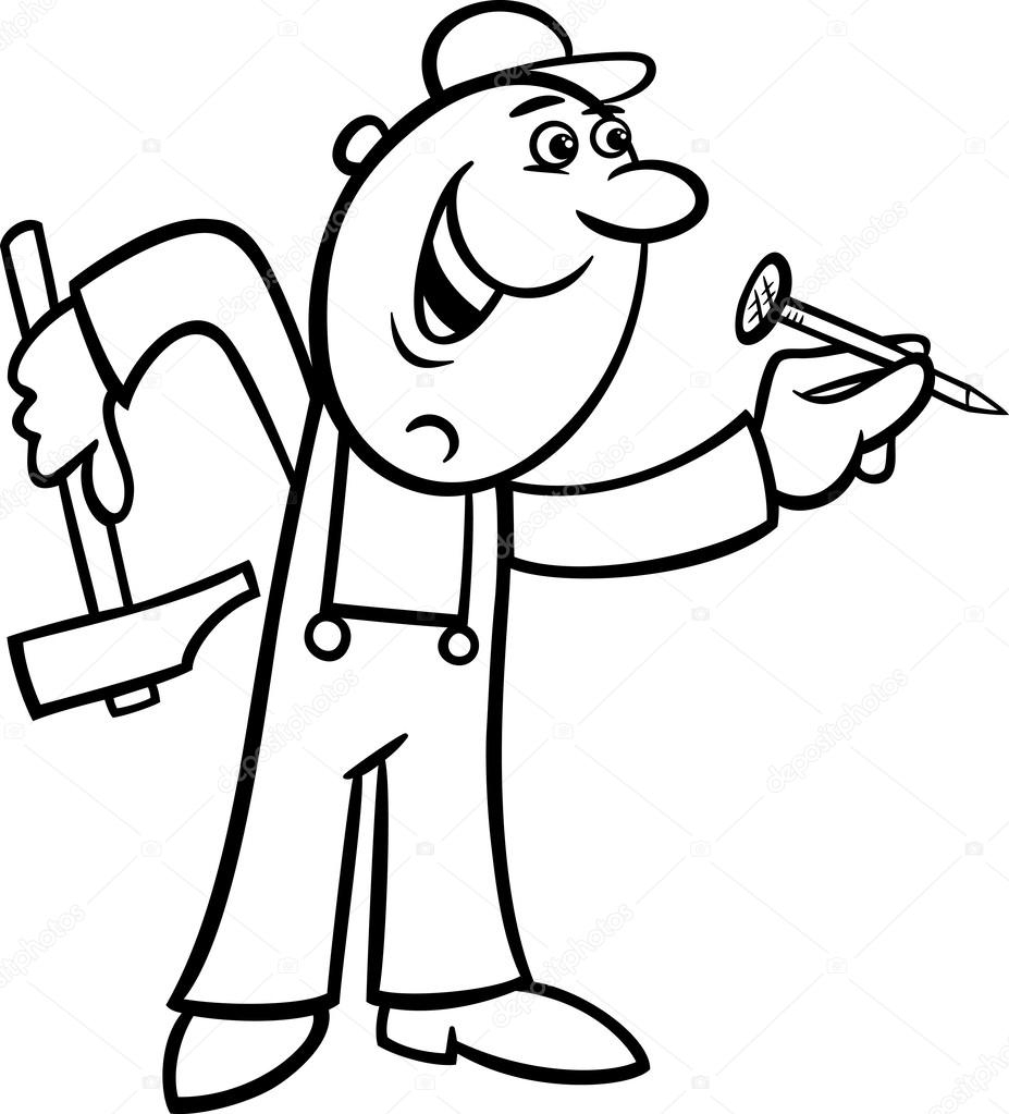 Worker With Nail Coloring Page Stock Vector By izakowski 39802663