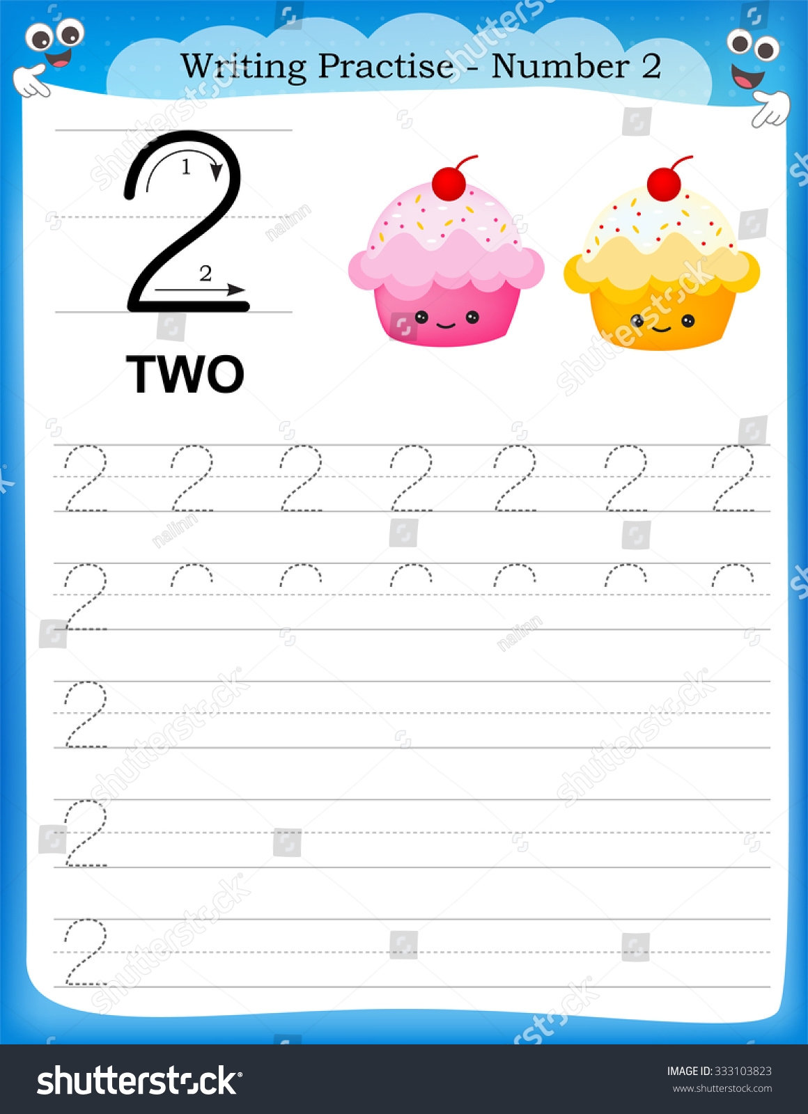 Writing Practice Number Two Printable Worksheet Stock Illustration 333103823 Shutterstock