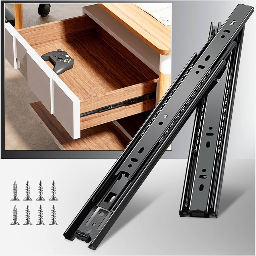 YENUO 1 Pair Full Extension Drawer Slides Side Mount 10 12 14 16 18 20 22 24 Inch Ball Bearing Metal Black Rails Track Guide Glides Runners Heavy Duty 100 Pound Load Capacity Basic 1 Pair 12 Inch Amazon