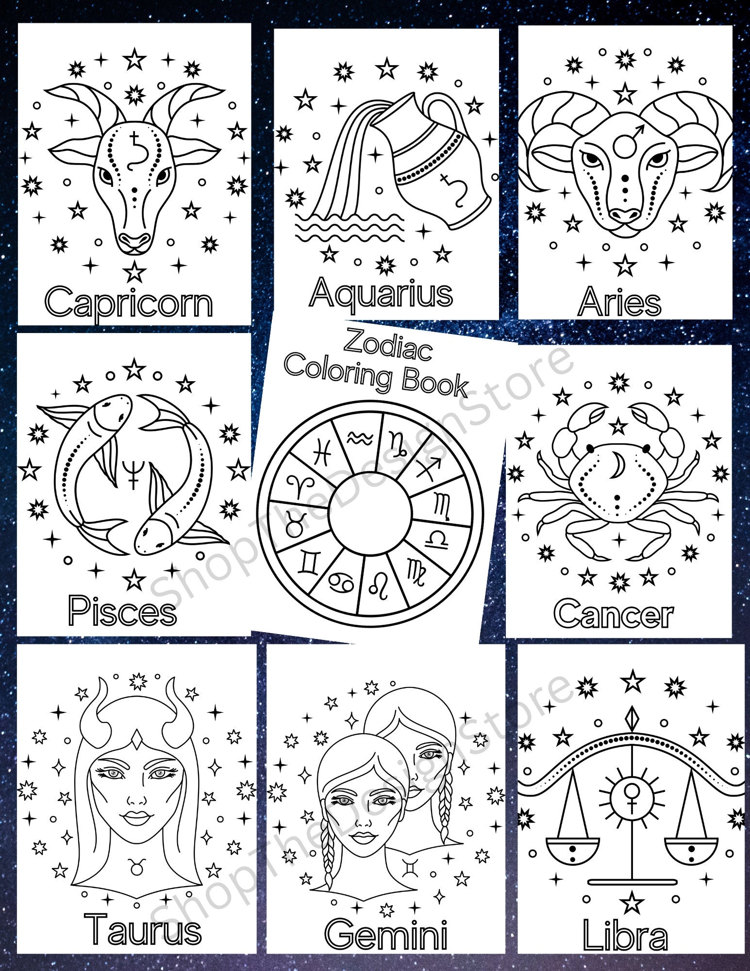 Zodiac Horoscope Coloring Book Zodiac Coloring Pages Etsy